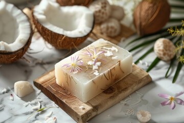 Wall Mural - Organic Coconut Watercolor Soap Bar for Spa and Beauty Therapy