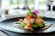 © NATTAKORN - Close up of a beautifully plated gourmet seafood dish with vibrant garnishes and elegant presentation