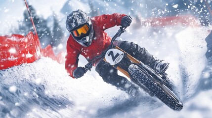 Wall Mural - Snow Bike Rider in a Blizzard