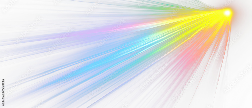 Display of colorful light beams radiating in various hues isolate on ...