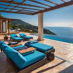 Seaside Bliss: Villa Terrace with Sunbeds, Infinity Pool, and Breathtaking Views