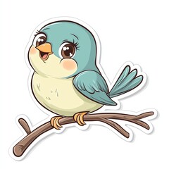 A cute cartoon bird sitting on a branch, showcasing bright colors and a joyful expression, perfect for children's materials.