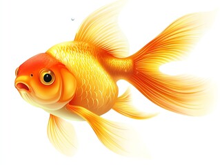 A vibrant goldfish swimming gracefully, showcasing its unique colors and flowing fins in a clear, bright background.