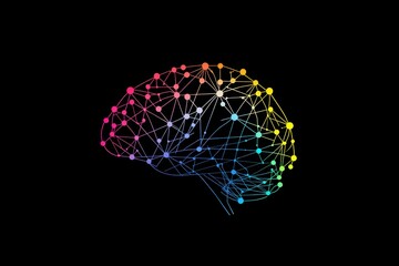 Wall Mural - logo of the human brain made from colorful lines connecting dots on a black background generative ai