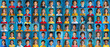 © Mechastock - People - Young children in school portraits - a grid of 84 unique square headshots of a variety of diverse, smiling, friendly young kids against a classic blue school portrait background - 88MP XXXL