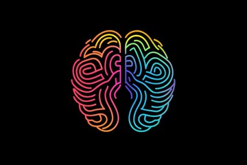 Wall Mural - logo of the human brain made from colorful lines, on a black background generative ai