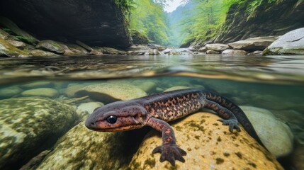 Wall Mural - Salamander in a River