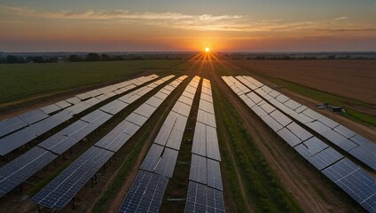 Sticker - Sunset casting hues on a field of solar panels.