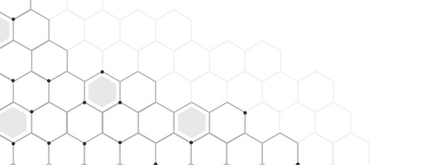 Abstract technology connects concept white geometric hexagons pattern with medical, tech or science design