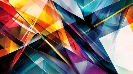 Vibrant Dynamic Geometric Abstract Digital Artwork with Colorful Prismatic Shapes and Convergent Patterns