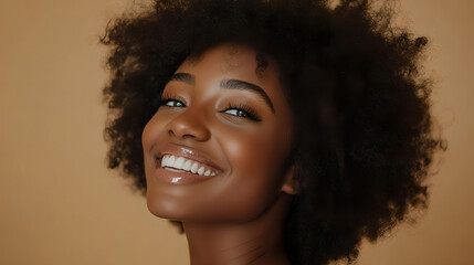 Sticker - Hair care, black woman and hairstyle health texture of a model holding afro to show salon results. Beauty, skincare and natural skin glow of a young woman think about cosmetic wellness and hair style