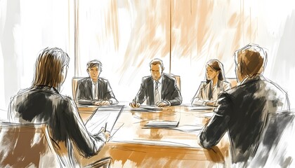 Businesspeople gathered around a table, engaged in a meeting