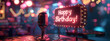 © EliteStock - A vibrant scene featuring a retro microphone and a glowing 'Happy Birthday!' sign, celebrating joy with colorful lights and a festive atmosphere.