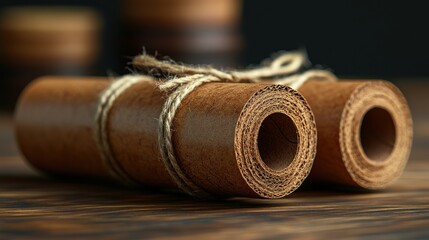 Two Brown Rolled Up Parchment Papers Tied With String