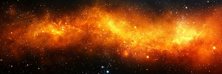 Canvas Print - A vibrant nebula glows with orange and yellow hues against a backdrop of twinkling stars.