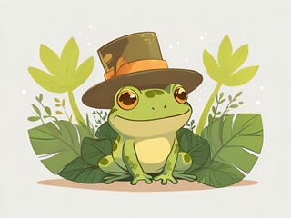 Wall Mural - Cartoon Illustration of a Frog wearing a Hat