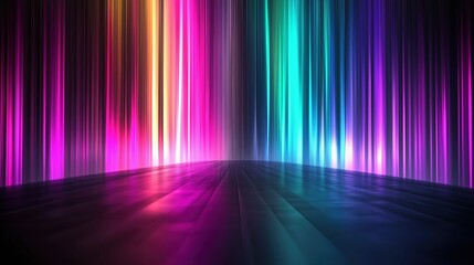 Aufkleber - Colorful spectrum background featuring vibrant vertical stripes and glowing light rays on a dark backdrop. The neon multicolored lights create a stunning gradient effect, with rainbow colors blending 