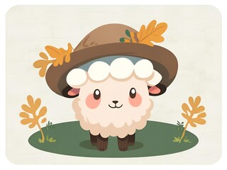 Poster - Cute Cartoon Sheep Wearing a Hat