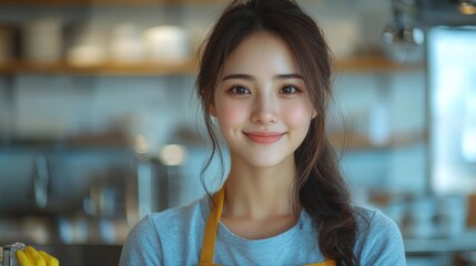 Wall Mural - Smiling Woman in a Kitchen