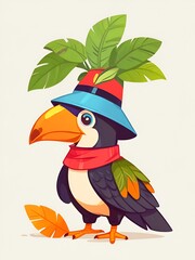 Sticker - Funny Toucan Bird in Hat Cartoon Illustration