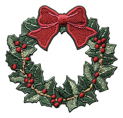 Wall Mural - embroidered holiday wreath design with red bow, cut out - stock png.