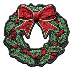 Wall Mural - embroidered christmas wreath with red bow design, cut out - stock png.