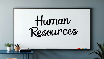 human resources cursive word written on whiteboard minimalist concept