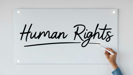 human rights cursive word written on whiteboard minimalist concept