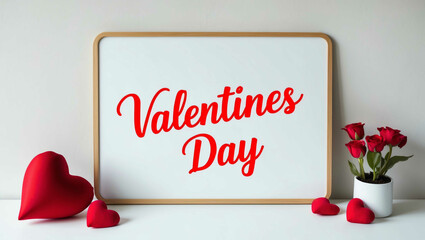 valentines day cursive word written on whiteboard minimalist concept