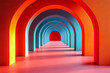 © Natalia - A series of concentric rectangles in pastel orange and blue tones, forming a tunnel-like visual effect, isolated on a pastel pink background,