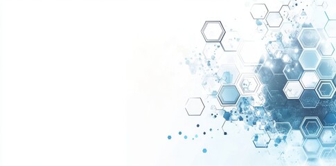 Abstract background with hexagonal and cubic shapes, a illustration representing a technology concept for business, science, or sports-themed design elements in white.