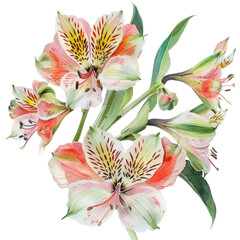 Wall Mural - Watercolor painting of delicate, pink, white, and yellow flowers with green stems and leaves.