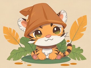 Poster - Cute Tiger Cub Wearing a Hat