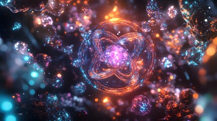 Wall Mural - 86. Creative visualization of a central atom surrounded by intricate, glowing mineral molecules