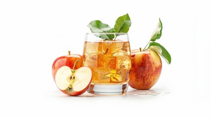 Wall Mural - Apple fruit and apple juice cider over white background