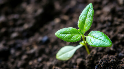 Young green plant growing in fresh soil
