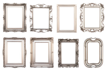 Classic silver vintage frames isolated on white background