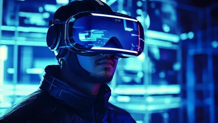 Poster - Software developer wearing vr headset experiencing metaverse