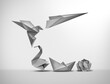 © freshidea - Transform And Succeed changing and growing for success as a business leadership and change metaphor with innovation and creativity as paper transforming into a jet airplane.