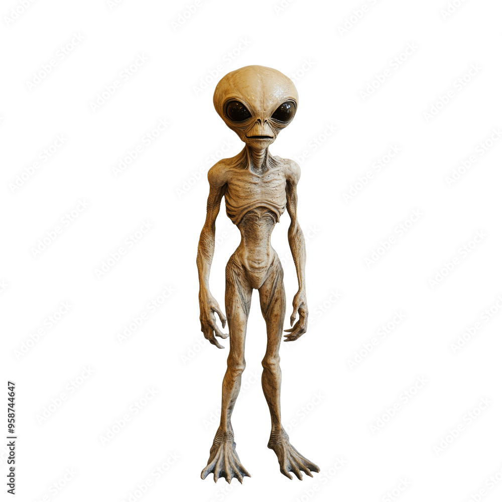 Full body portrait of Alien with large eyes isolated on transparent ...
