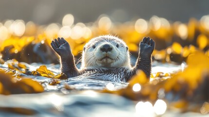 Wall Mural - Sea Otter Waving Hello