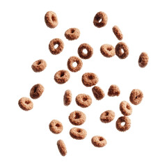 flying brown cereal isolated on transparent background cutout