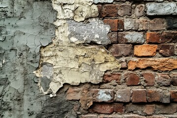 Weathered Brick Wall with Peeling Paint