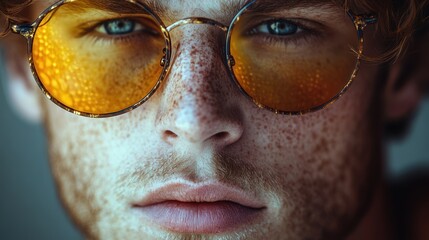 Curly hair and stylish glasses in contemporary portrait.