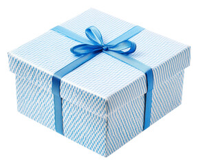 Wall Mural - Gift box with blue ribbon on a white background, cut out - stock png.