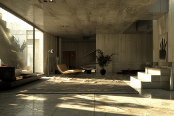 Poster - Minimalist Living Room with Concrete Walls and Natural Light