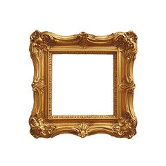 Wall Mural - Golden wooden engraved frame on transparent white background PNG 