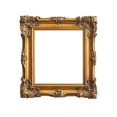 Wall Mural - Golden wooden engraved frame on transparent white background PNG 