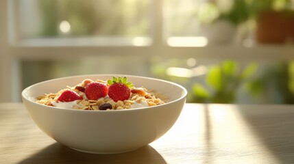 Breakfast cereal with raisin and milk