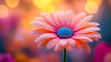 Wall Mural - A beautiful flower with a blue center and pink petals. The flower is surrounded by a blurry background